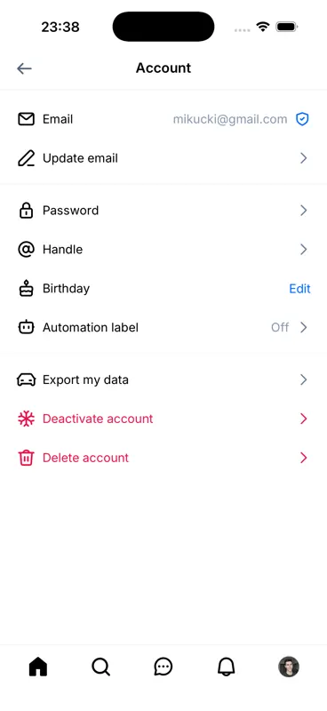 Capture of /settings/account