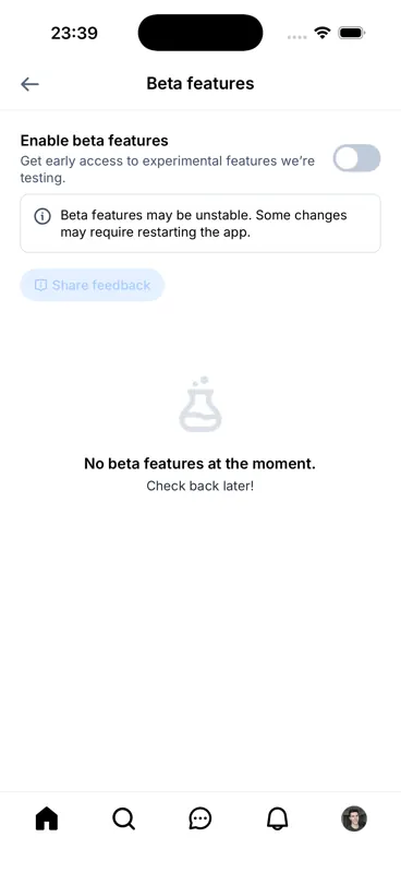 Capture of /settings/beta-features