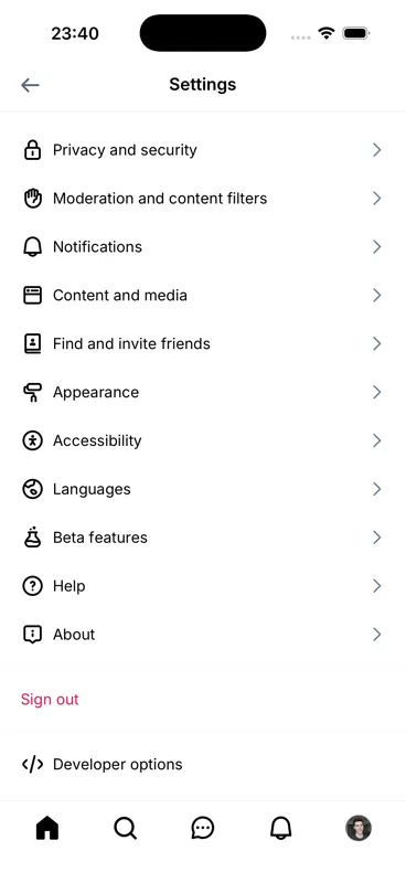 Capture of /settings