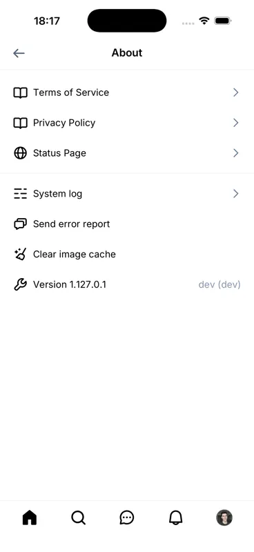 Captured screen for /settings/about