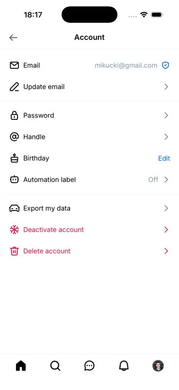 Captured screen for /settings/account