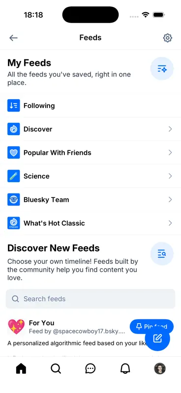 Captured screen for /feeds