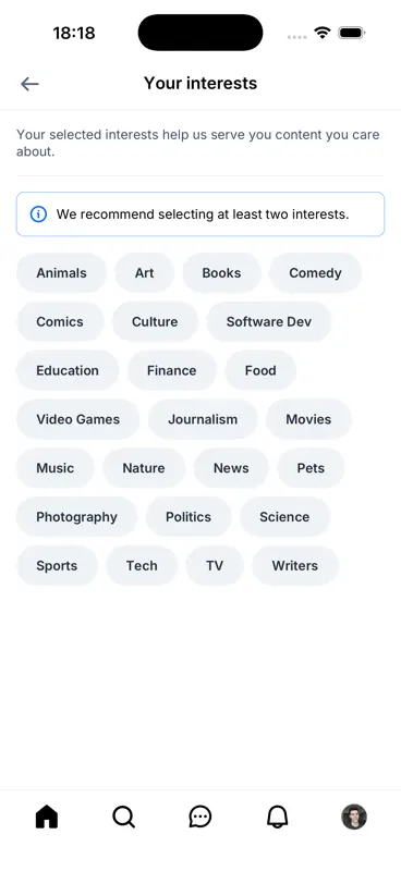 Captured screen for /settings/interests