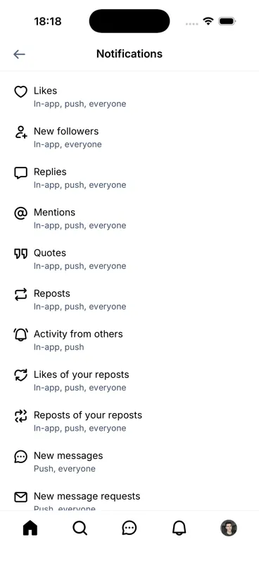 Captured screen for /notifications/settings