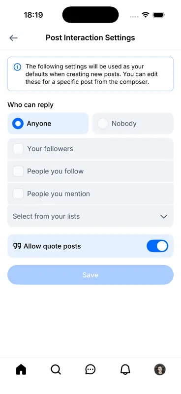 Captured screen for /moderation/interaction-settings