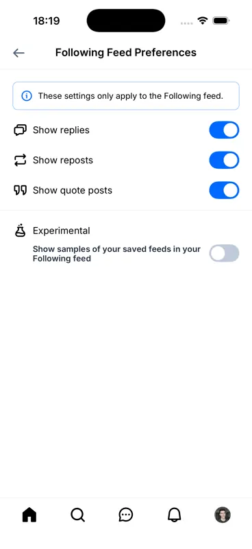 Captured screen for /settings/following-feed