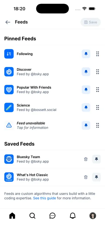 Captured screen for /settings/saved-feeds